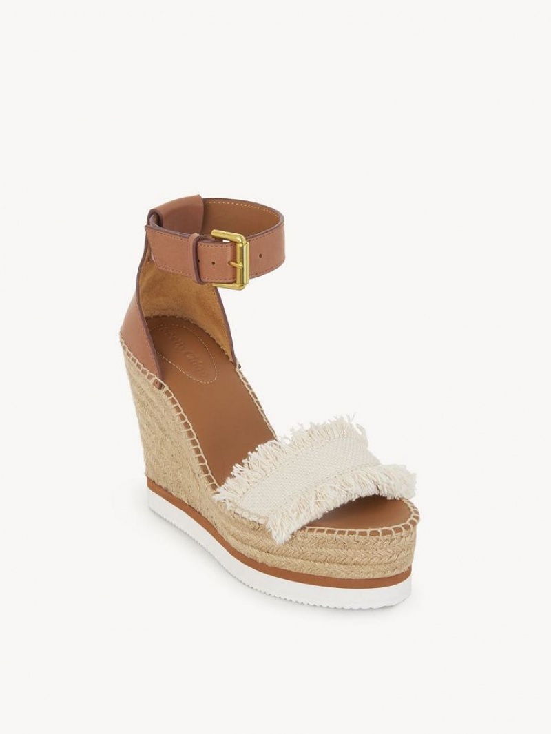 Chloe Glyn Fringed Espadrille Wedge Hvite | CHE-SR14804