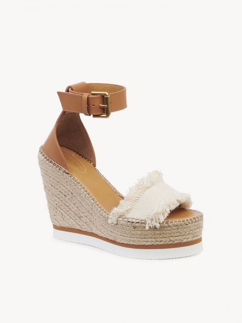 Chloe Glyn Fringed Espadrille Wedge Hvite | CHE-SR14842