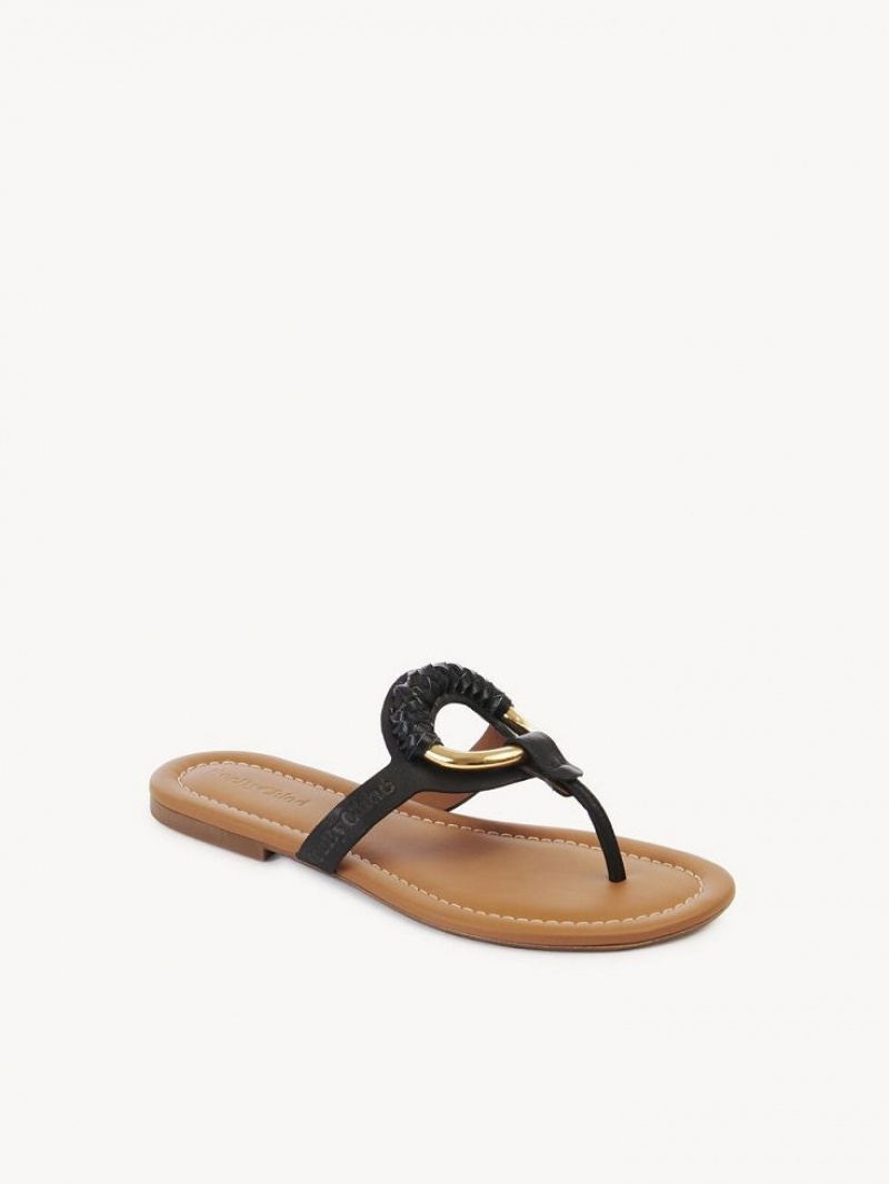 Chloe Hana Flip Flops Flate Sko Svarte | CHE-SR14830