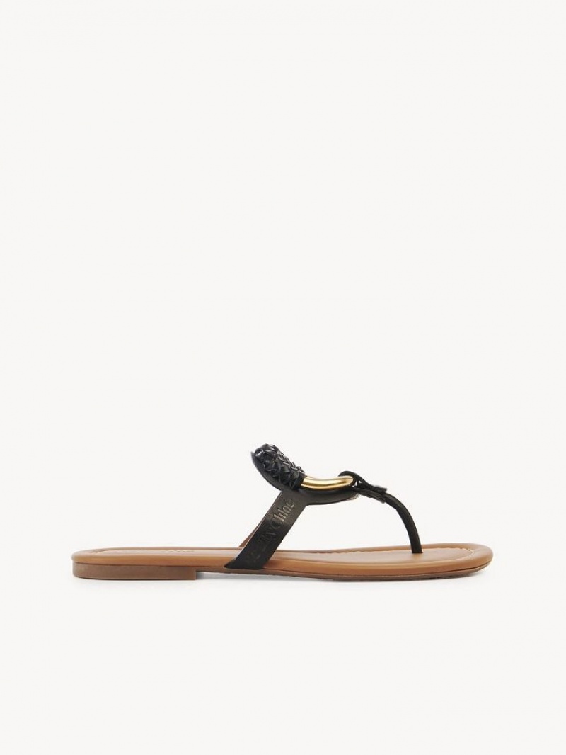 Chloe Hana Flip Flops Flate Sko Svarte | CHE-SR14830