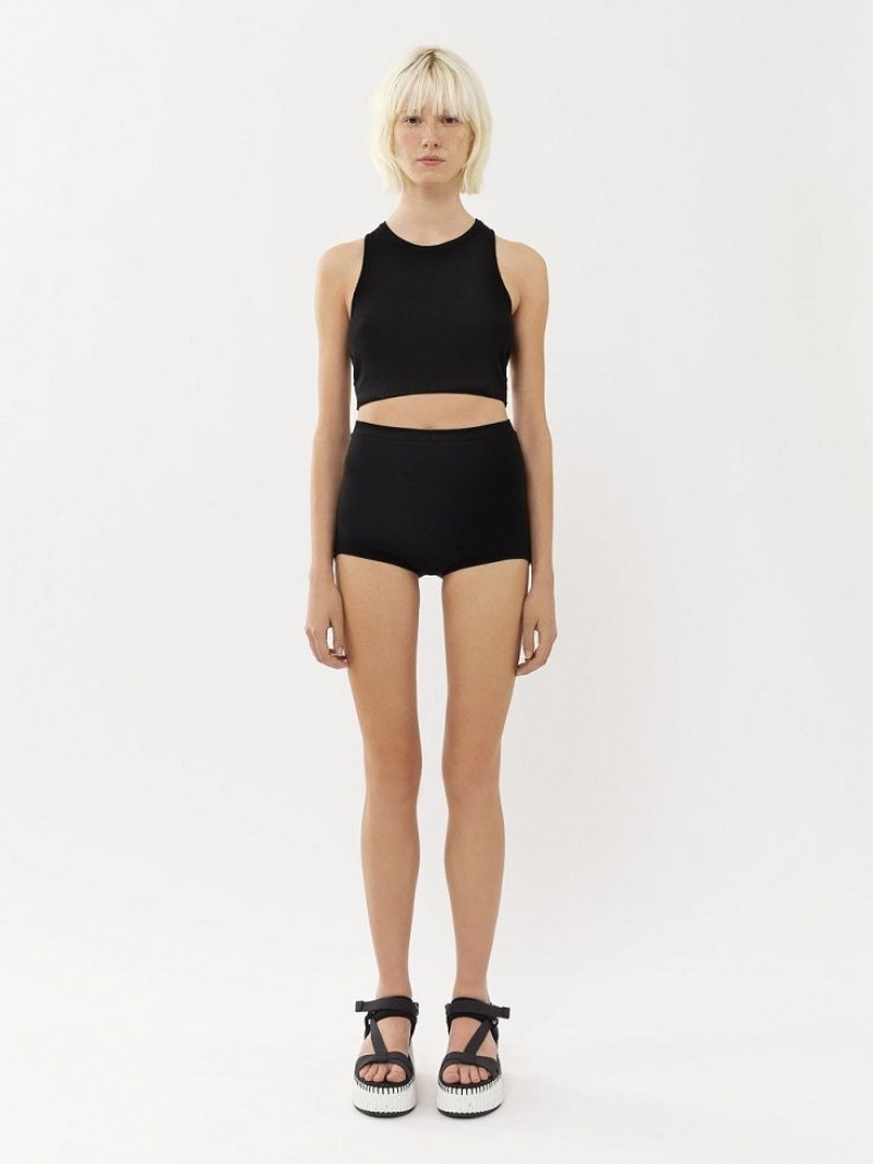 Chloe High-waisted Mini Shorts Strikkevarer Svarte | CHE-SR13924