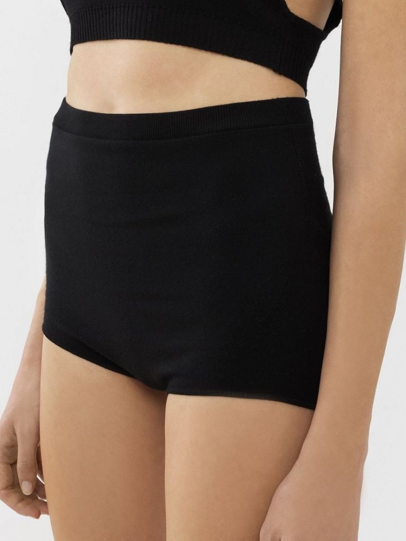 Chloe High-waisted Mini Shorts Strikkevarer Svarte | CHE-SR13924