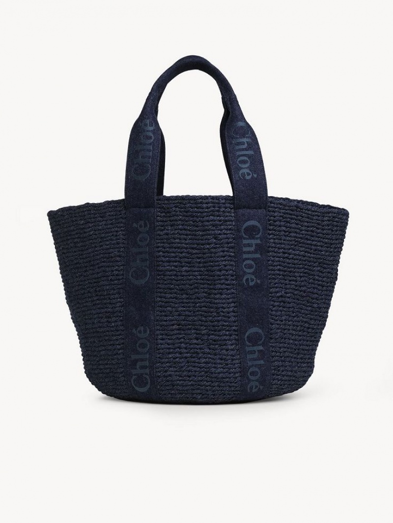 Chloe Large Woody Basket Tote Veske Blå | CHE-SR13289