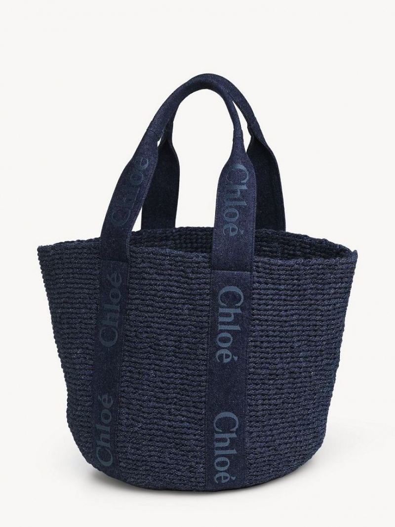 Chloe Large Woody Basket Tote Veske Blå | CHE-SR13289