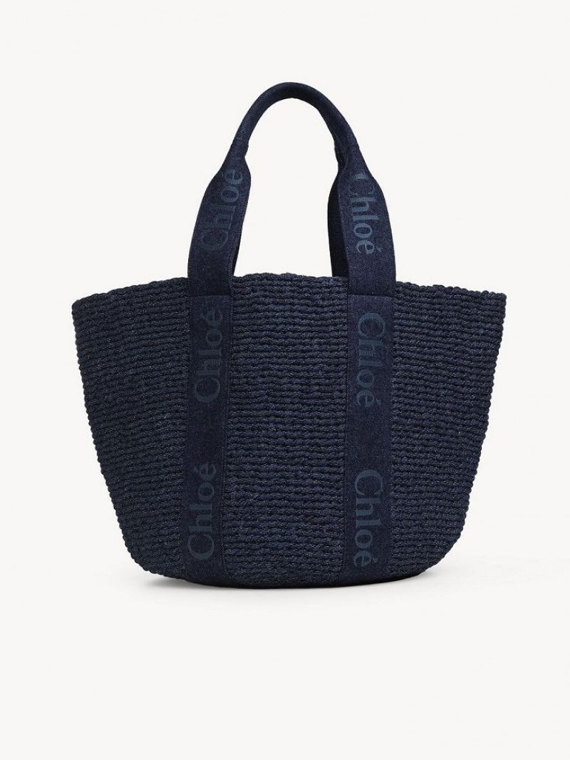 Chloe Large Woody Basket Tote Veske Blå | CHE-SR13289