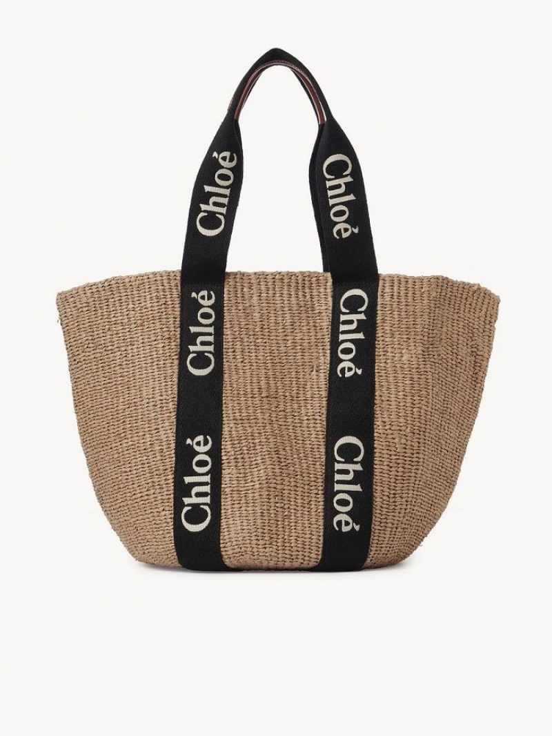 Chloe Large Woody Basket Tote Veske Svarte Beige | CHE-SR13333