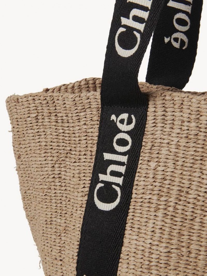 Chloe Large Woody Basket Tote Veske Svarte Beige | CHE-SR13333