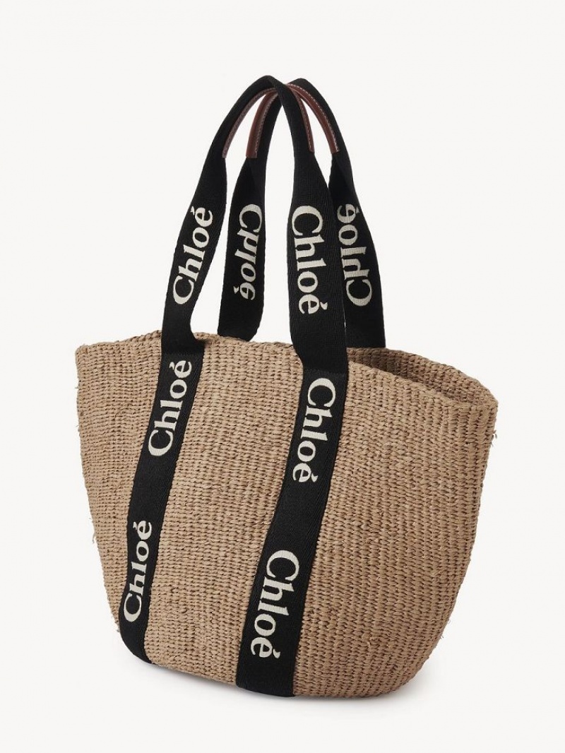 Chloe Large Woody Basket Tote Veske Svarte Beige | CHE-SR13333