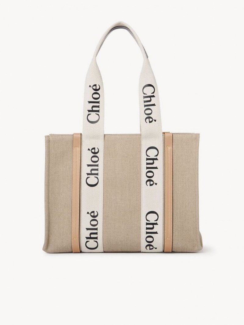 Chloe Medium Woody Tote Veske Hvite Beige | CHE-SR13354