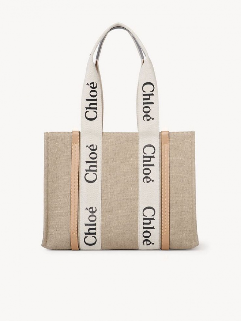 Chloe Medium Woody Tote Veske Hvite Beige | CHE-SR13354