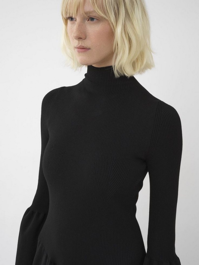 Chloe Mock-neck Knit Kjole Svarte | CHE-SR13861