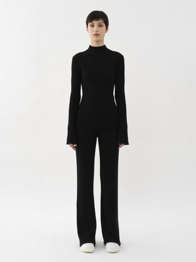 Chloe Mock-neck Strikkevarer Svarte | CHE-SR13919