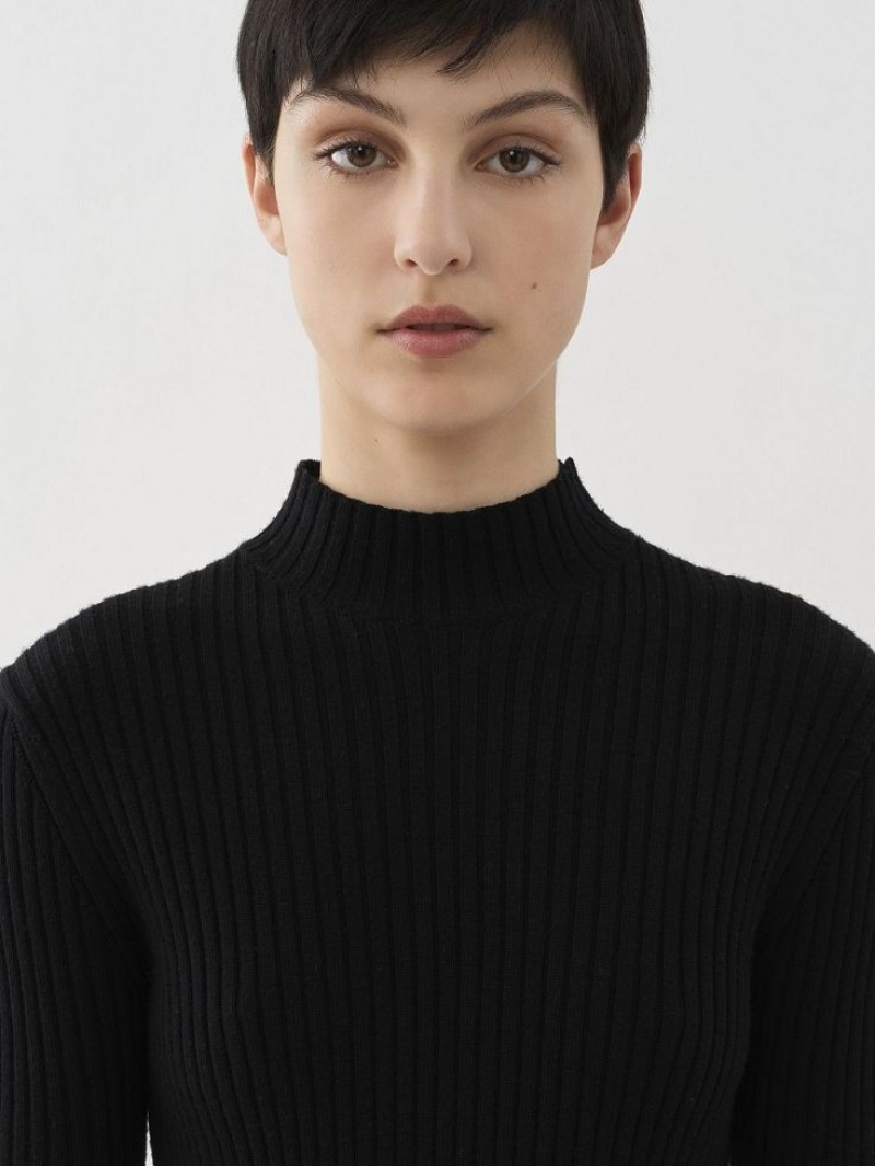 Chloe Mock-neck Strikkevarer Svarte | CHE-SR13919