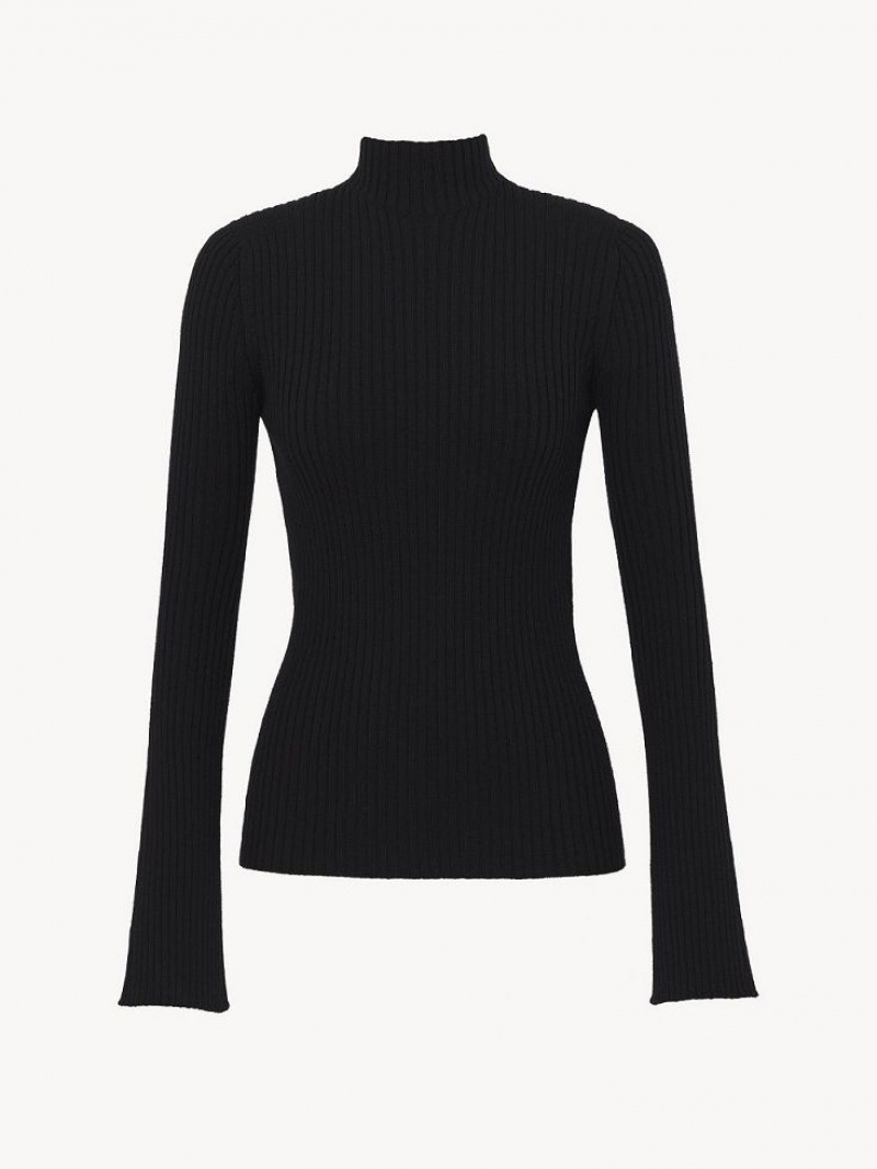 Chloe Mock-neck Strikkevarer Svarte | CHE-SR13919