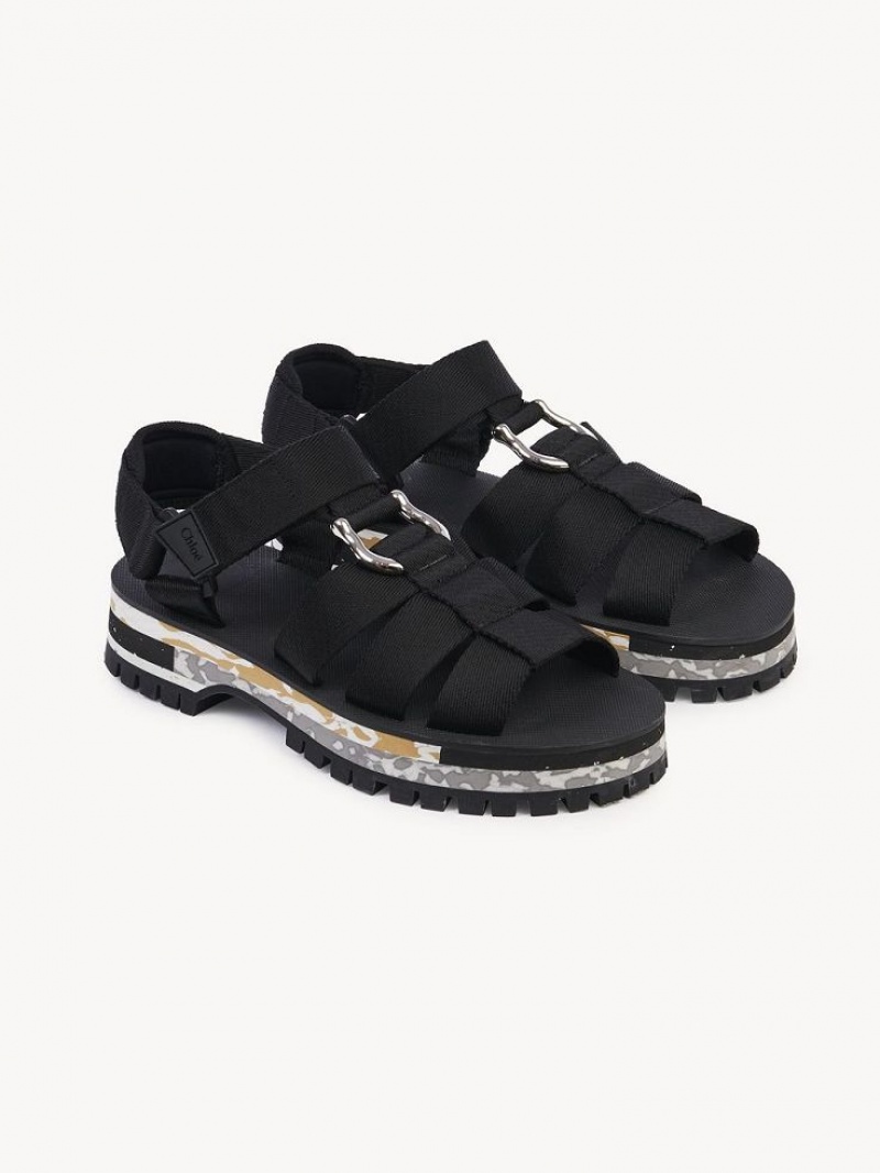 Chloe Nikie Active Flate Sandaler Svarte | CHE-SR14169