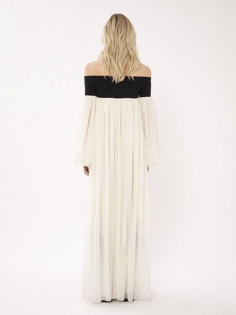 Chloe Off-the-shoulder Maxi Kjole Svarte Hvite | CHE-SR13857