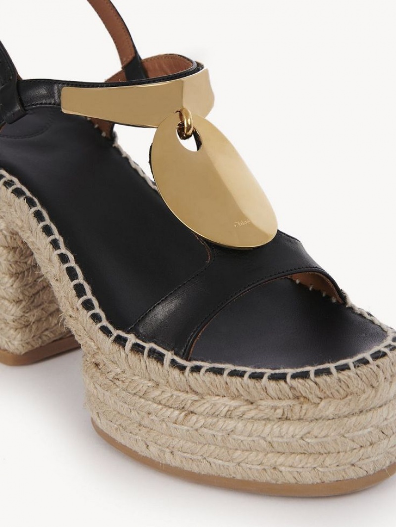 Chloe Pema Espadrille Svarte Gull | CHE-SR14151