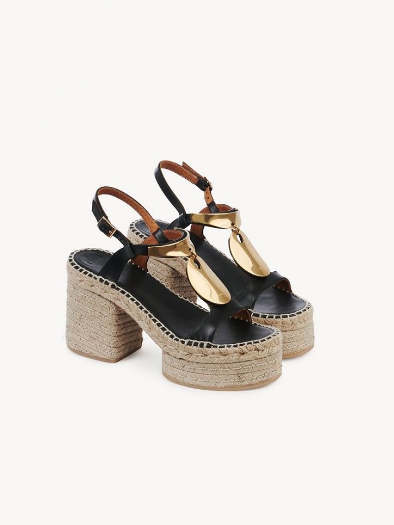 Chloe Pema Espadrille Svarte Gull | CHE-SR14151