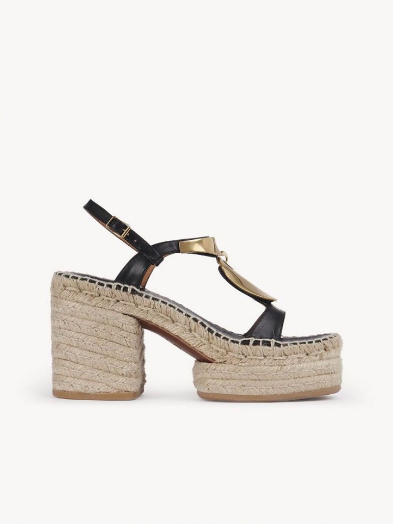 Chloe Pema Espadrille Svarte Gull | CHE-SR14151