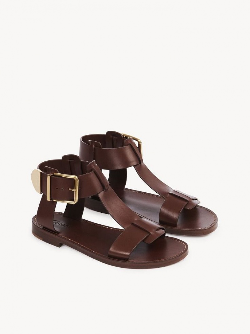 Chloe Rebecca Flate Sandaler Brune | CHE-SR14141