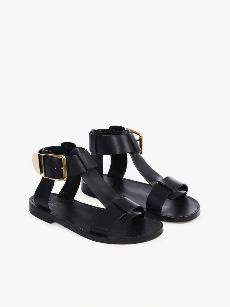 Chloe Rebecca Flate Sandaler Svarte | CHE-SR14142