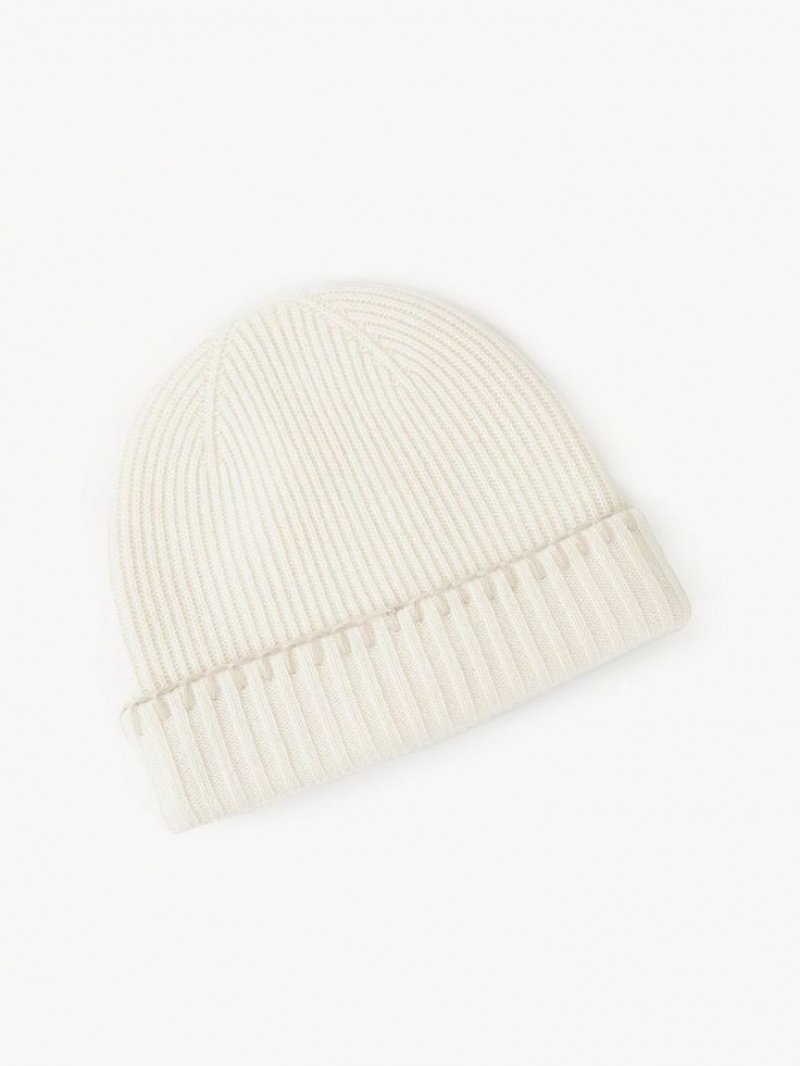 Chloe Ribbet Knit Beanie Hatt Hvite | CHE-SR14473