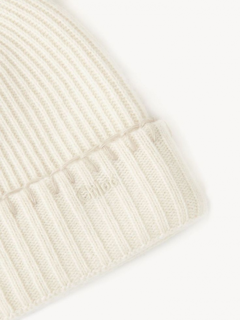 Chloe Ribbet Knit Beanie Hatt Hvite | CHE-SR14473