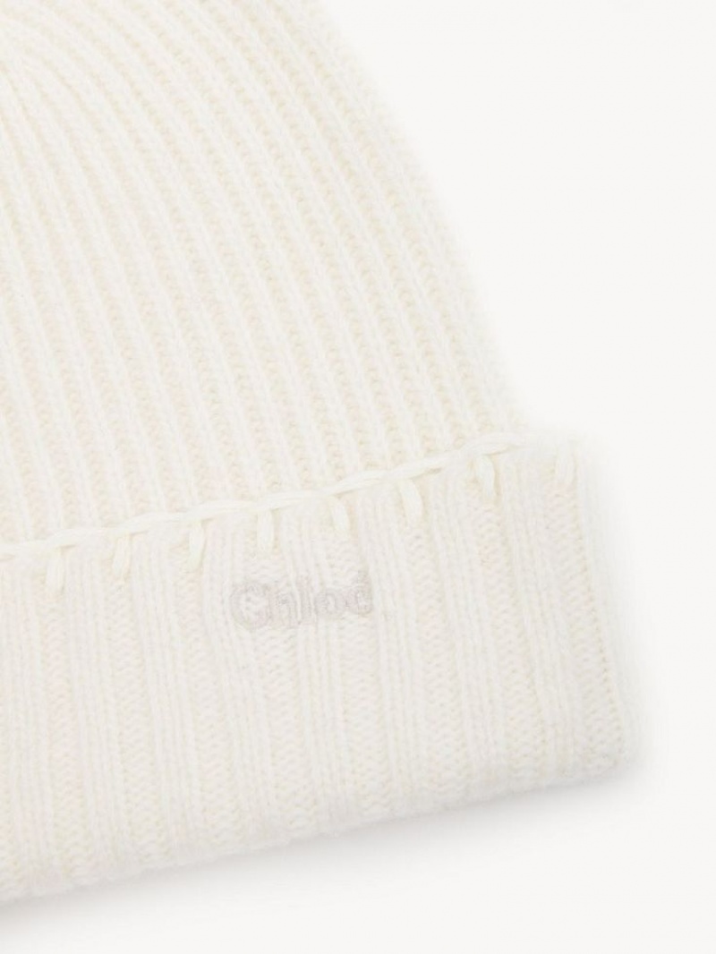 Chloe Ribbet Knit Beanie Hatt Hvite | CHE-SR14486