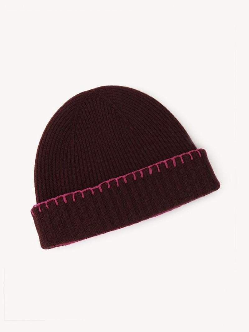 Chloe Ribbet Knit Beanie Hatt Lilla Rosa | CHE-SR14472