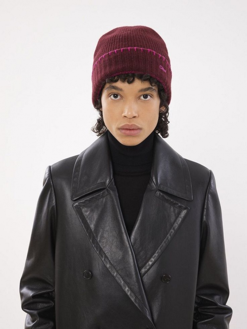 Chloe Ribbet Knit Beanie Hatt Lilla Rosa | CHE-SR14472