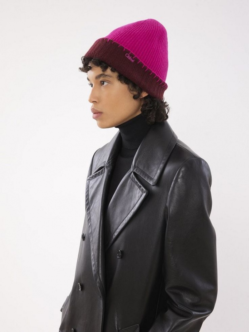 Chloe Ribbet Knit Beanie Hatt Lilla Rosa | CHE-SR14472