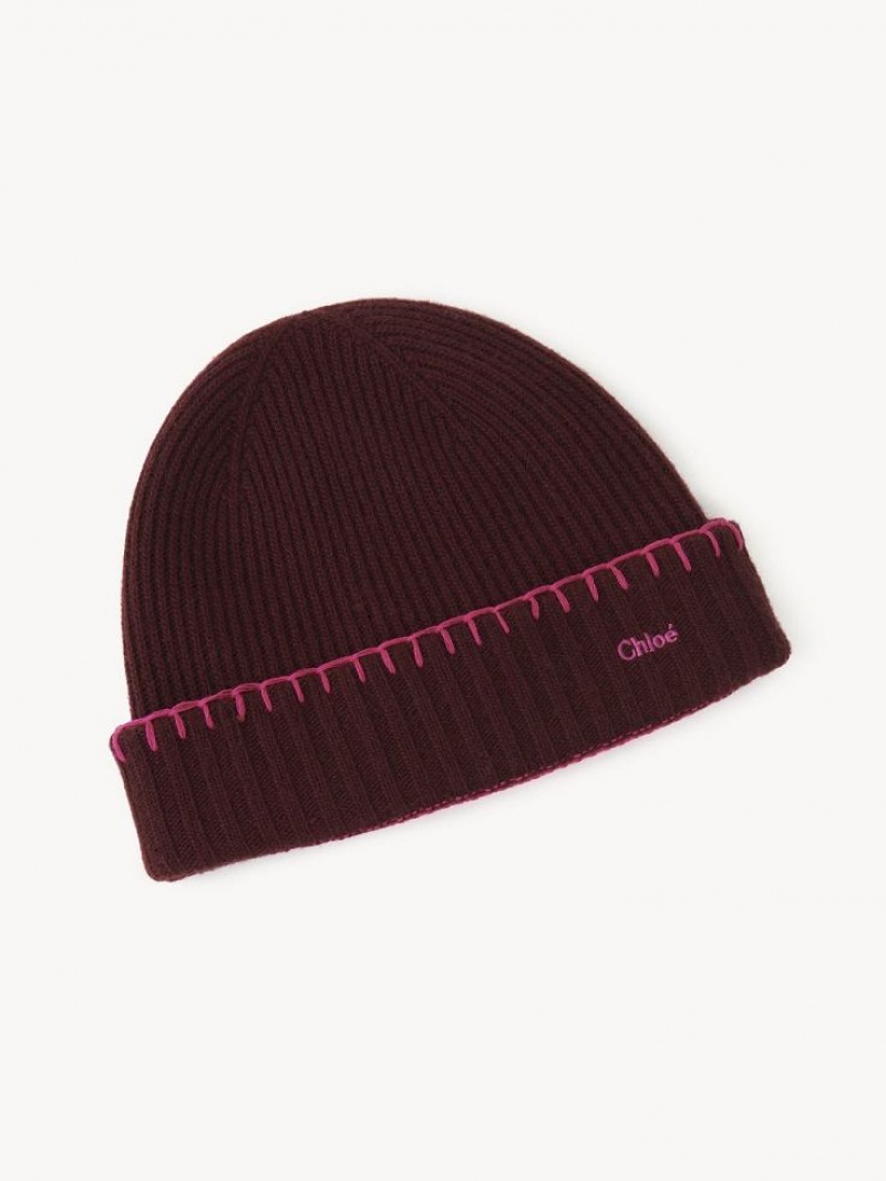 Chloe Ribbet Knit Beanie Hatt Lilla Rosa | CHE-SR14472