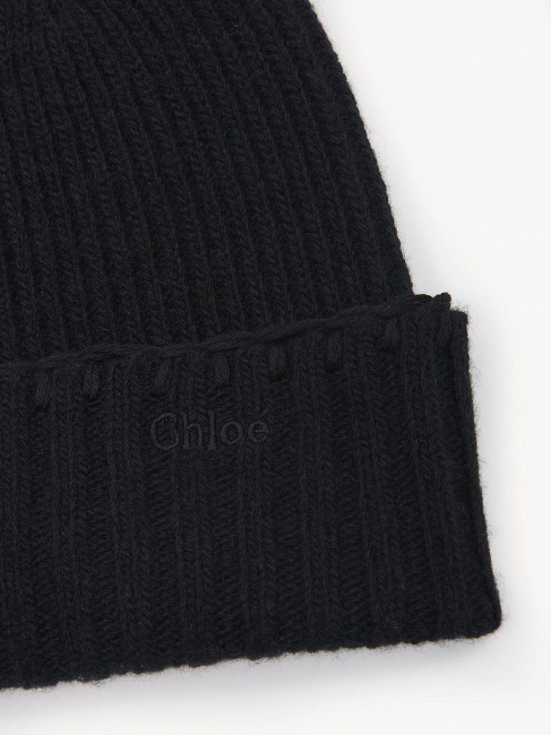 Chloe Ribbet Knit Beanie Hatt Svarte | CHE-SR14487