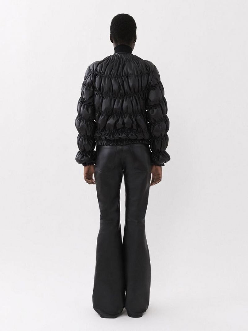 Chloe Ruched Puffer Jacket Leather Svarte | CHE-SR14115