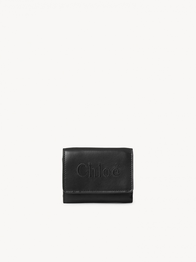 Chloe Sense Mini Tri-fold Liten Lommebok Svarte | CHE-SR14277