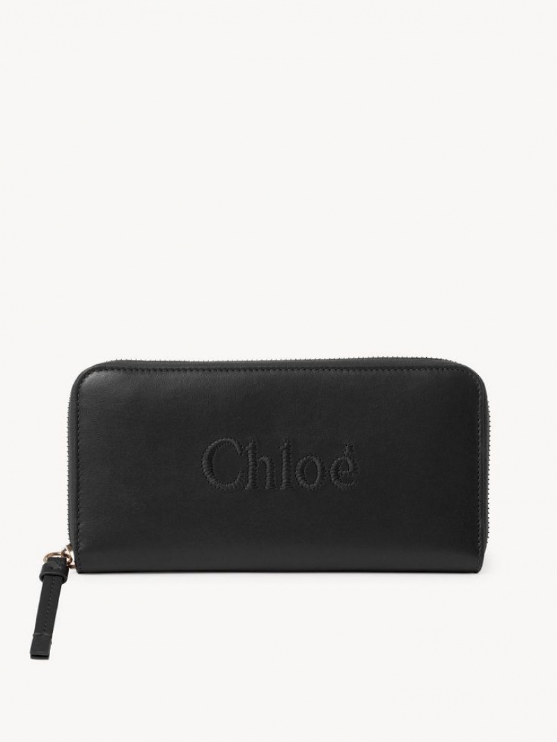 Chloe Sense Zippered Stor Lommebok Svarte | CHE-SR14300