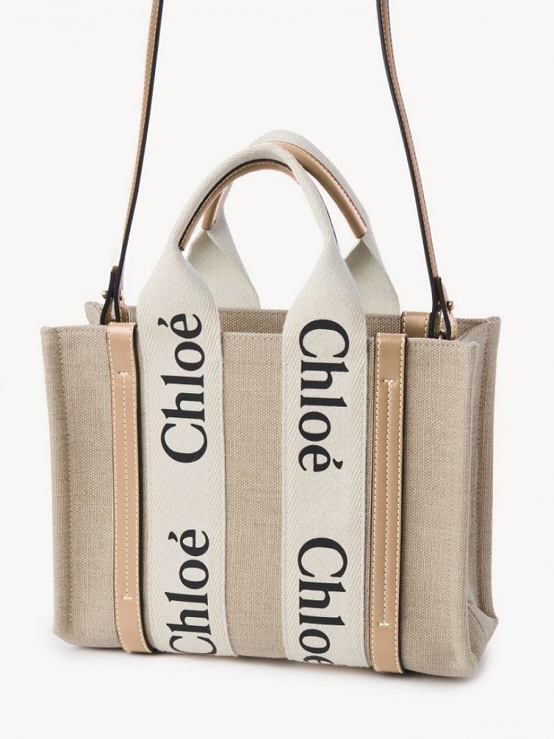 Chloe Small Woody Tote Mini Vesker Hvite Beige | CHE-SR13670