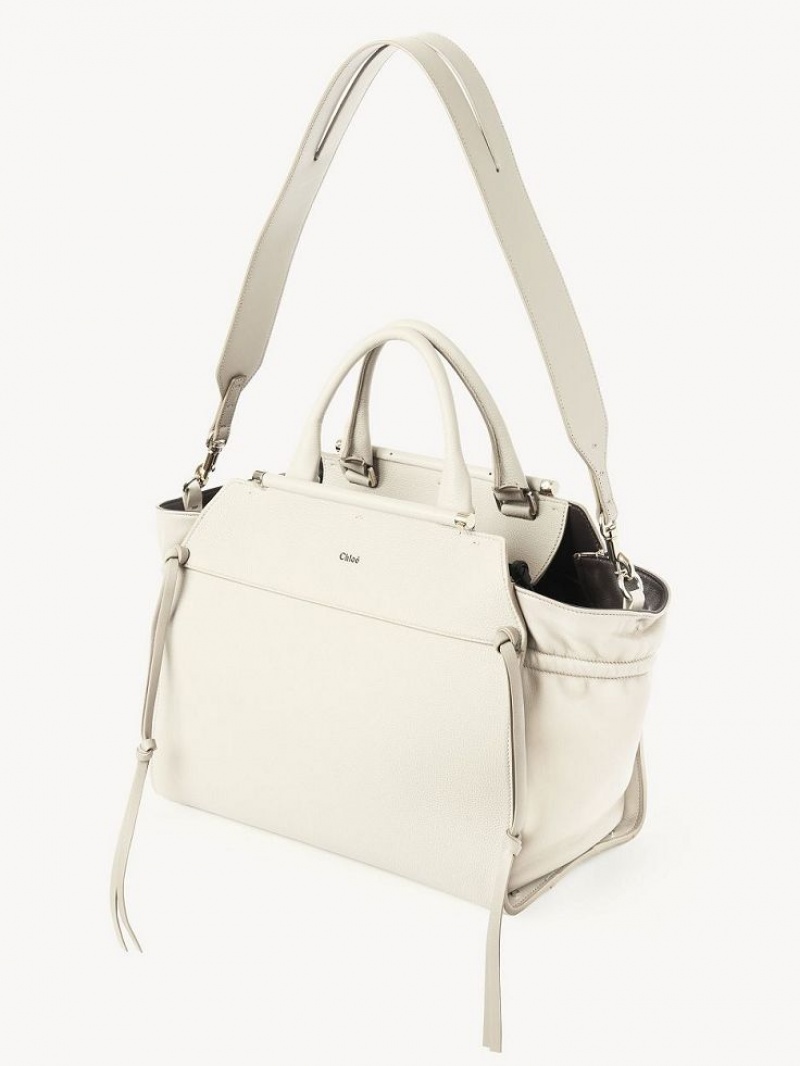 Chloe Steph Medium Double Carry Tote Veske Hvite | CHE-SR13371