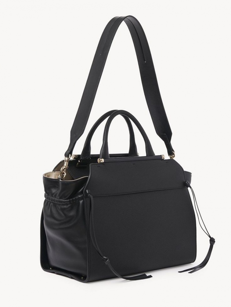 Chloe Steph Medium Double Carry Tote Veske Svarte | CHE-SR13372