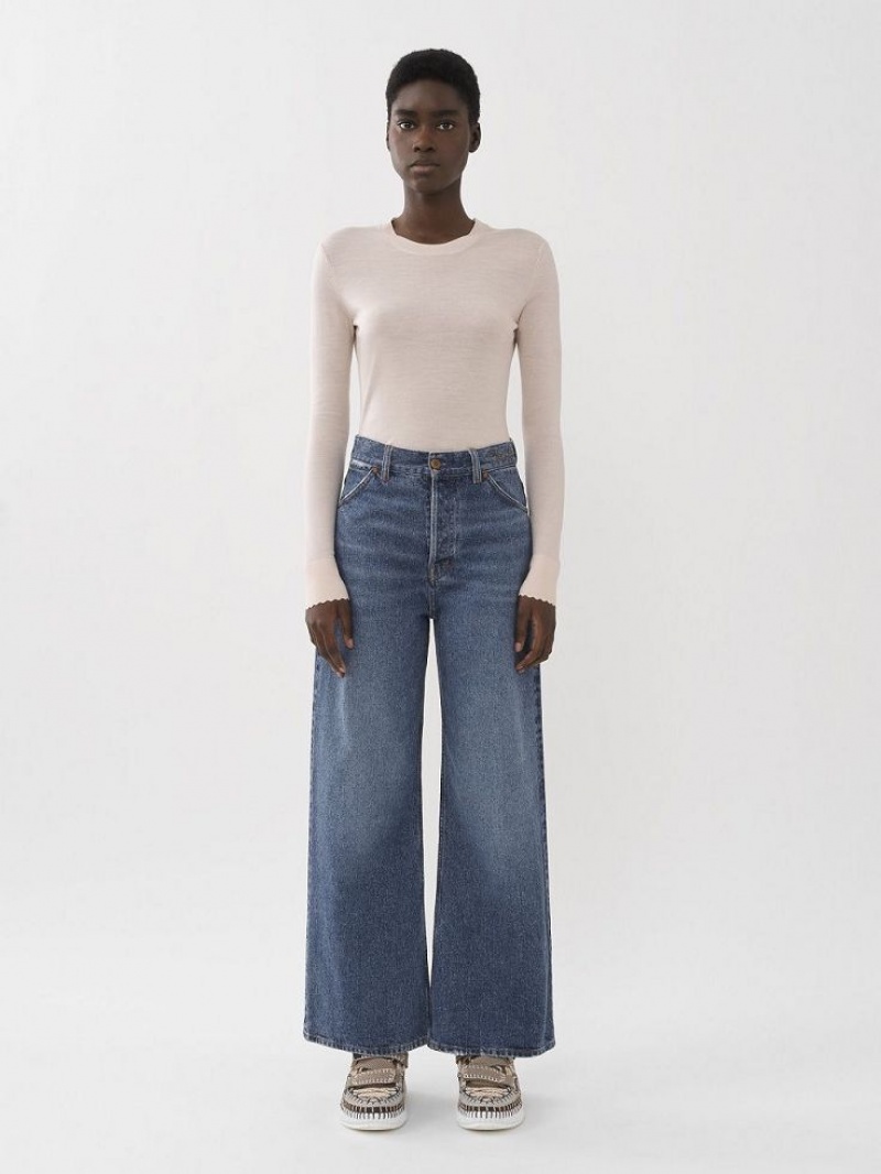 Chloe Stromboli Brede Cropped Jeans Blå | CHE-SR14011