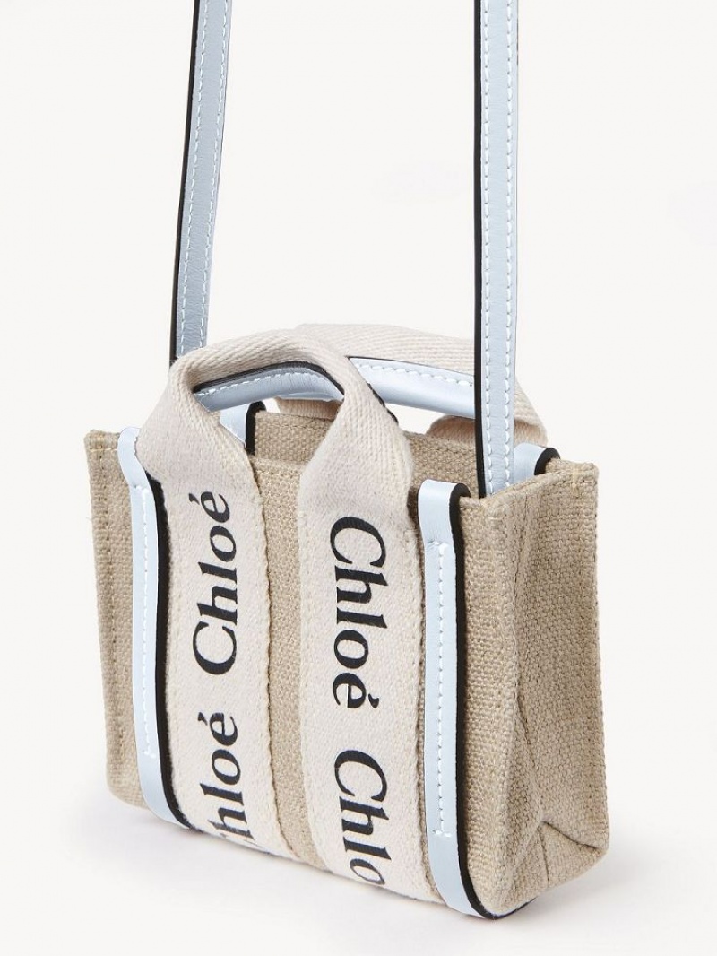 Chloe Woody Nano Tote Mini Vesker Hvite Blå | CHE-SR13675