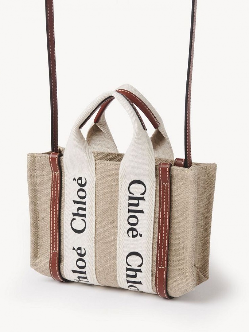 Chloe Woody Tote 3 Mini Vesker Hvite Brune | CHE-SR13723