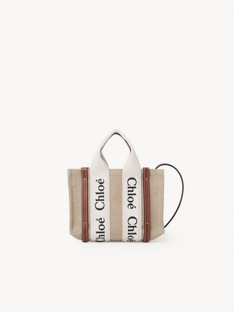 Chloe Woody Tote 3 Mini Vesker Hvite Brune | CHE-SR13723